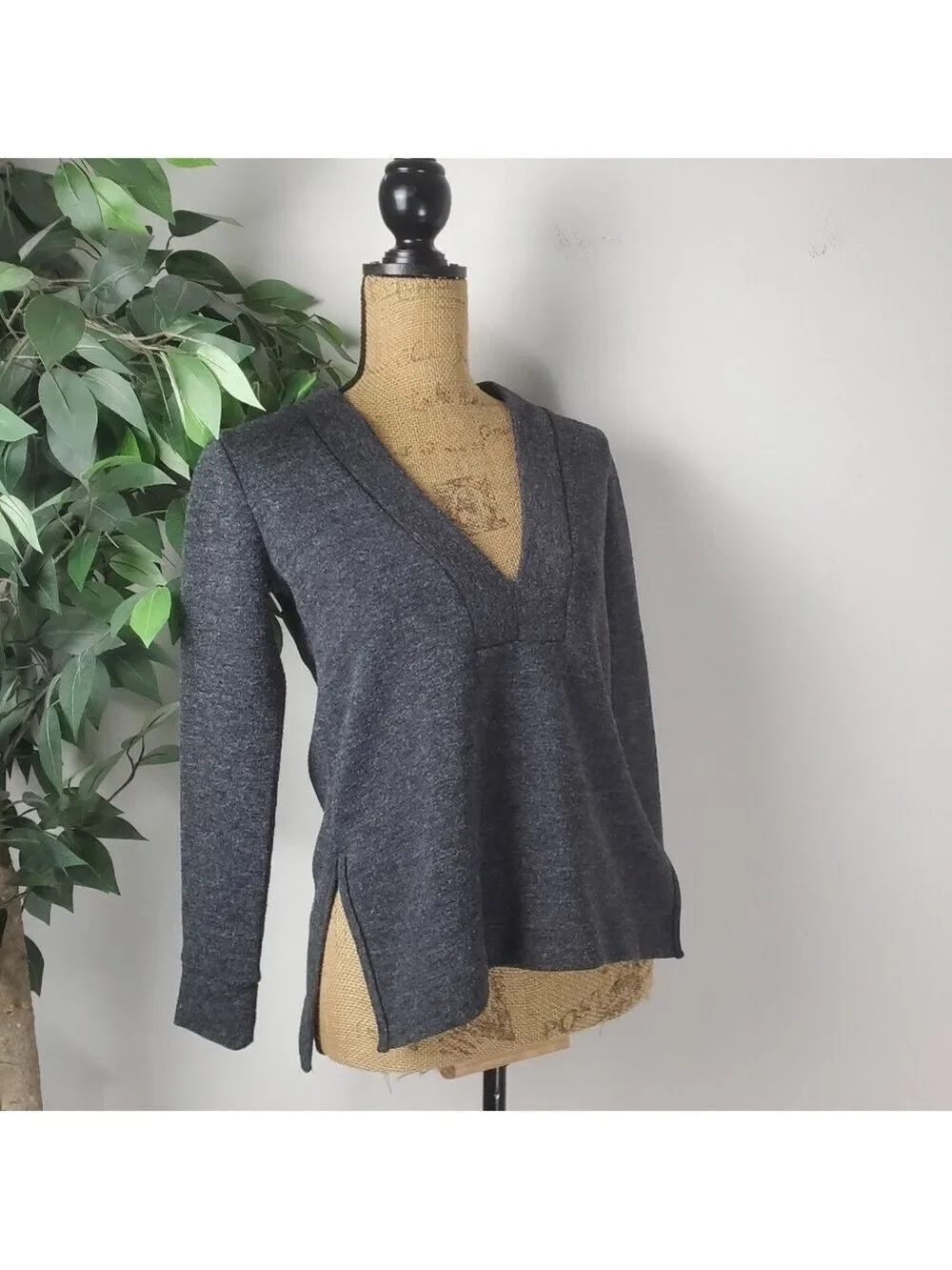 Madewell Low V Pullover Knit Sweater Gray Women's Size Extra Small